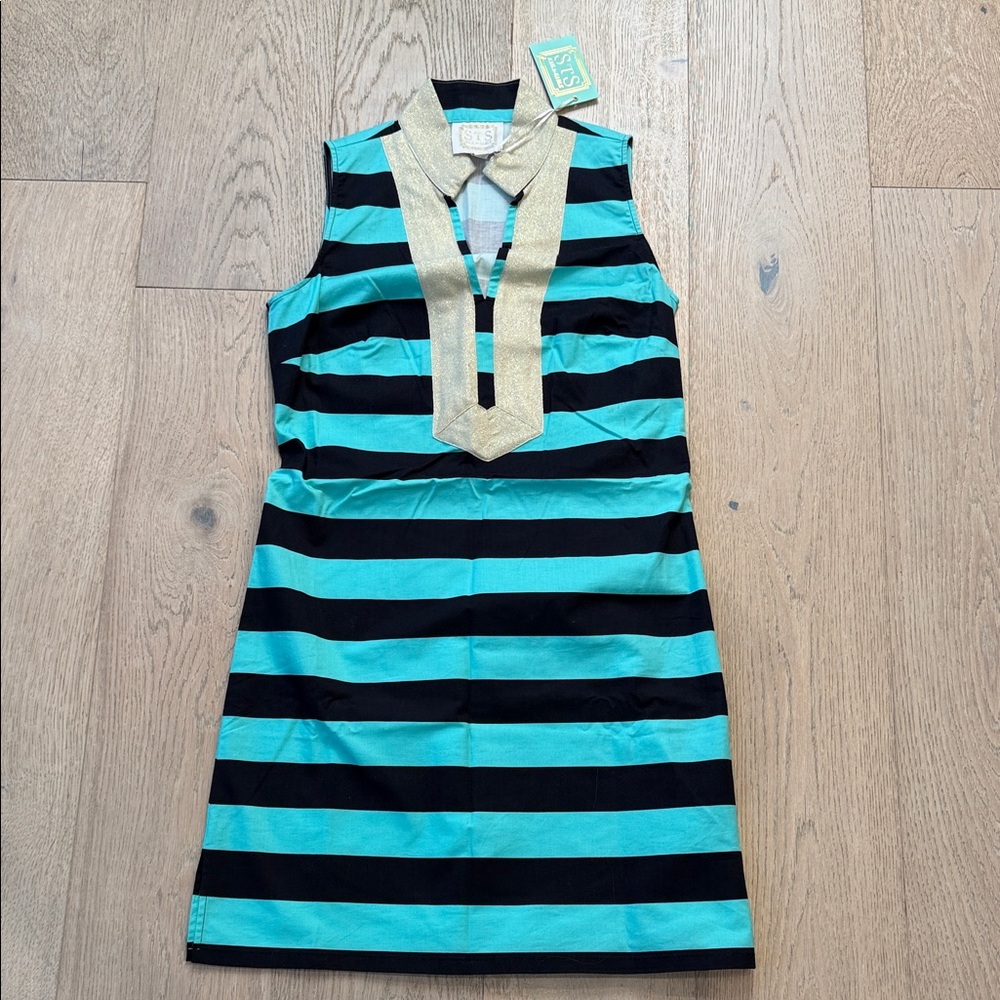 STS by Sail to Sable Navy & Cabbage Teal Striped Dress – Small, NWT (See Flaw)